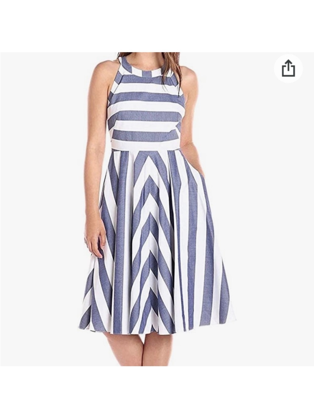 Eliza J Striped A-Line Halter Midi Fit & Flare Dress Blue & White Size 10